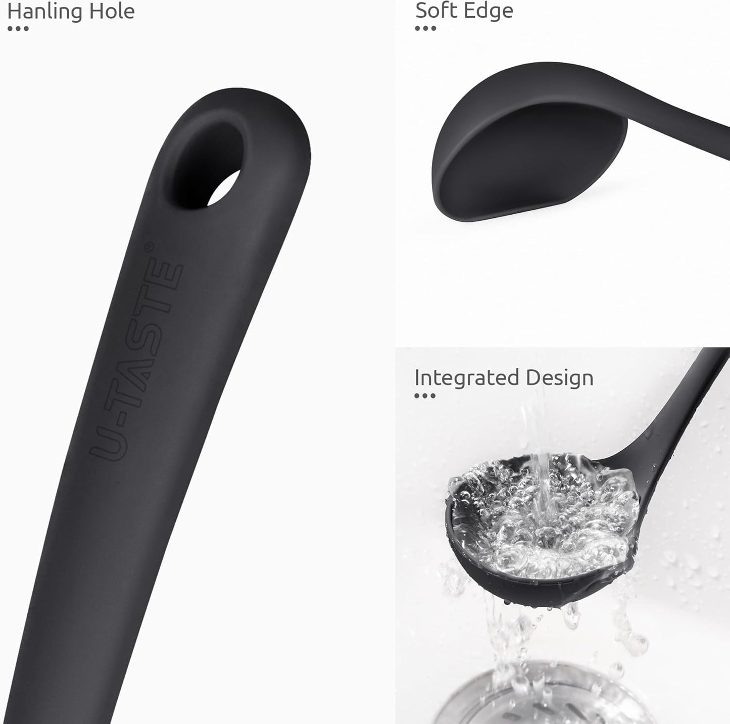 13 inch Silicone Soup Ladle: U-Taste 600ºF Heat Resistant 4 oz Large Non-Stick Seamless Rubber Kitchen Deep Serving Spoon with Non-Slip Solid Long Handle for Cooking Sauce/Stews/Gravies/Chili(Purple)