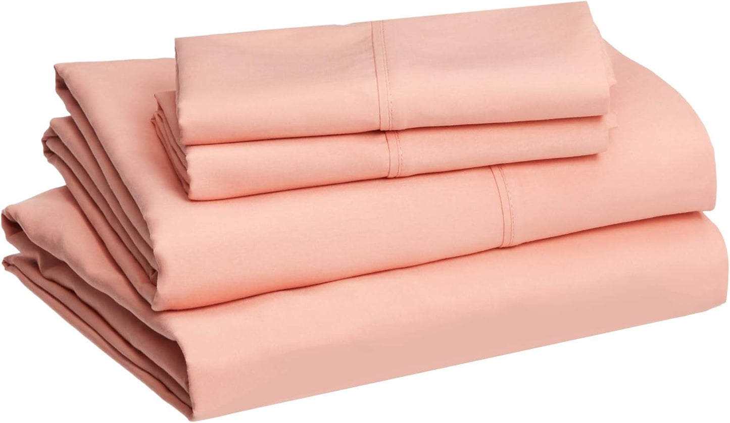 Amazon Basics Lightweight, Breathable Microfiber 4-Piece Bed Sheet Set with 14-Inch Deep Pockets, Full, Blush Pink, Solid
