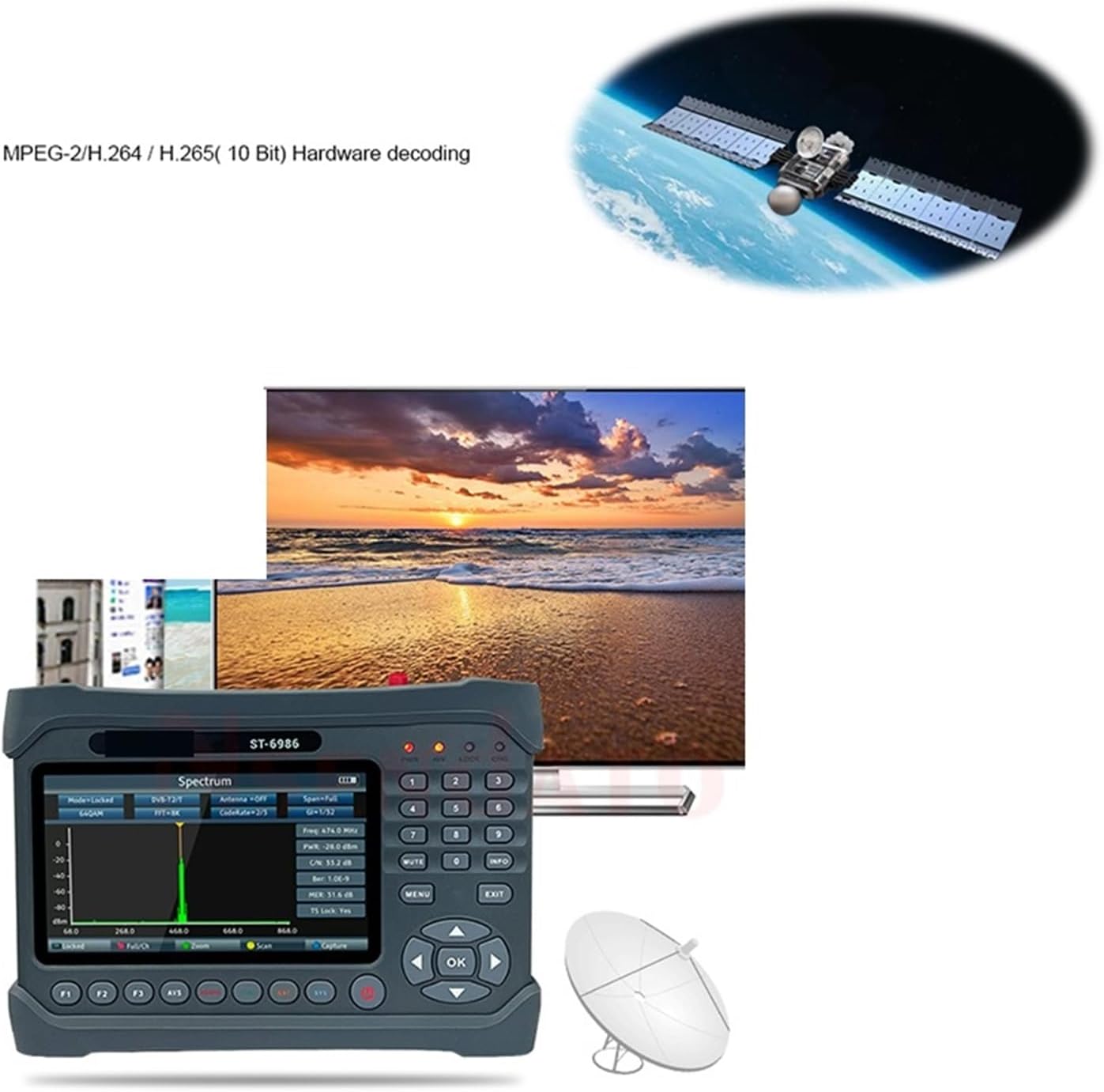 ST 6986 Satellite Signal Finder Locator DVB-S2 S DVB T T2 Satellite Signal Meter for Dish Network Directv
