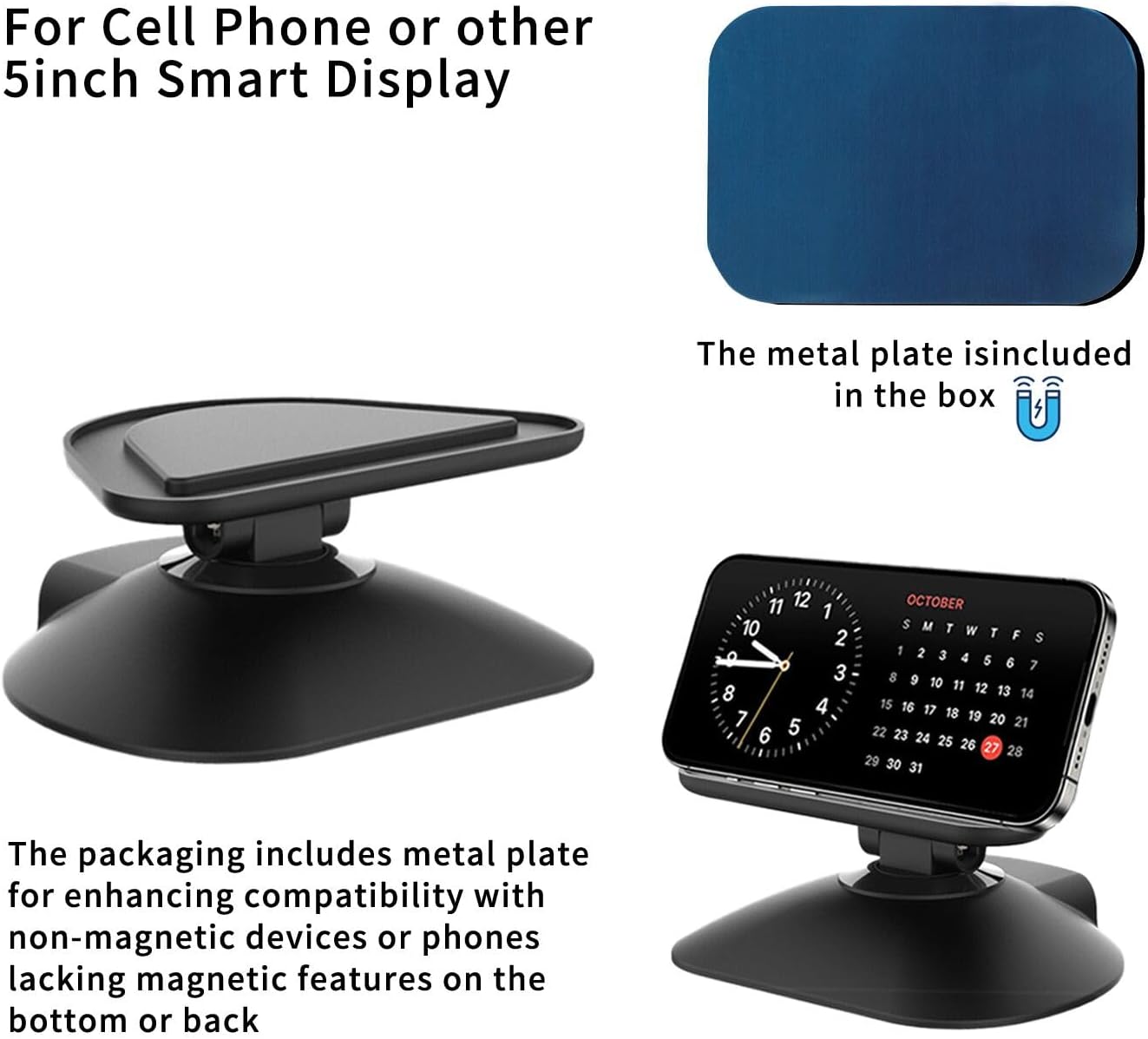 Dianves Adjustable Stand for Echo Show 5 (3rd Gen), Tilt + Swivel Stand Multi Angle Rotation Magnetic Anti-Slip Base for Show 5,Rotatable All Around Compatible with Mobile Phones (White)