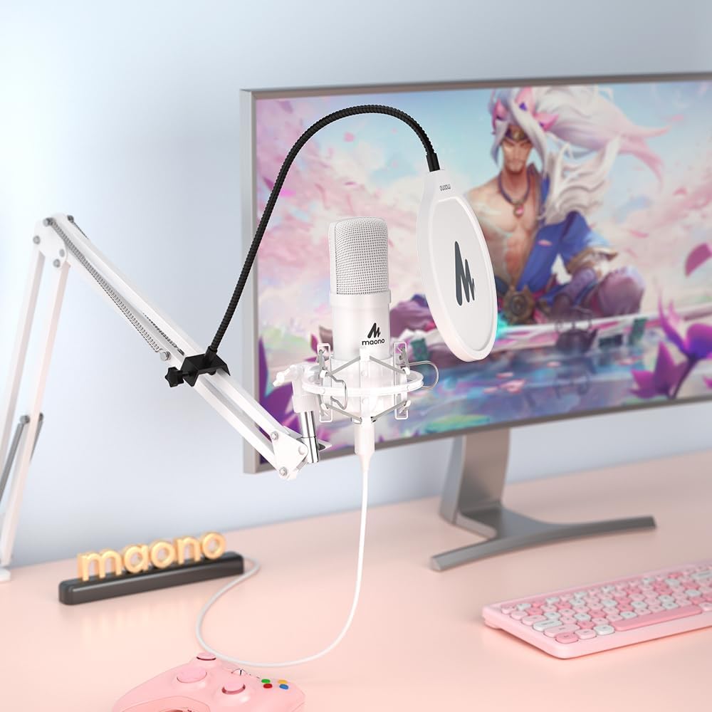 USB Microphone, MAONO 192kHz/24Bit Plug & Play PC Computer Podcast Condenser Cardioid Metal Mic Kit with Professional Sound Chipset for Recording, Gaming, Singing, YouTube (AU-A04)