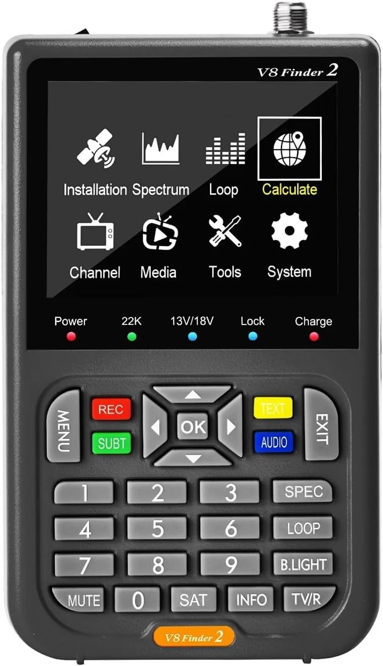 V8 Finder2 Satellite Signal Detector FTA DVB-S/S2/S2X Digital Signal Receiver LCD HD Screen for Adjusting Satellite TV for Dish Network Directv(FD2 Black Bag Charge)