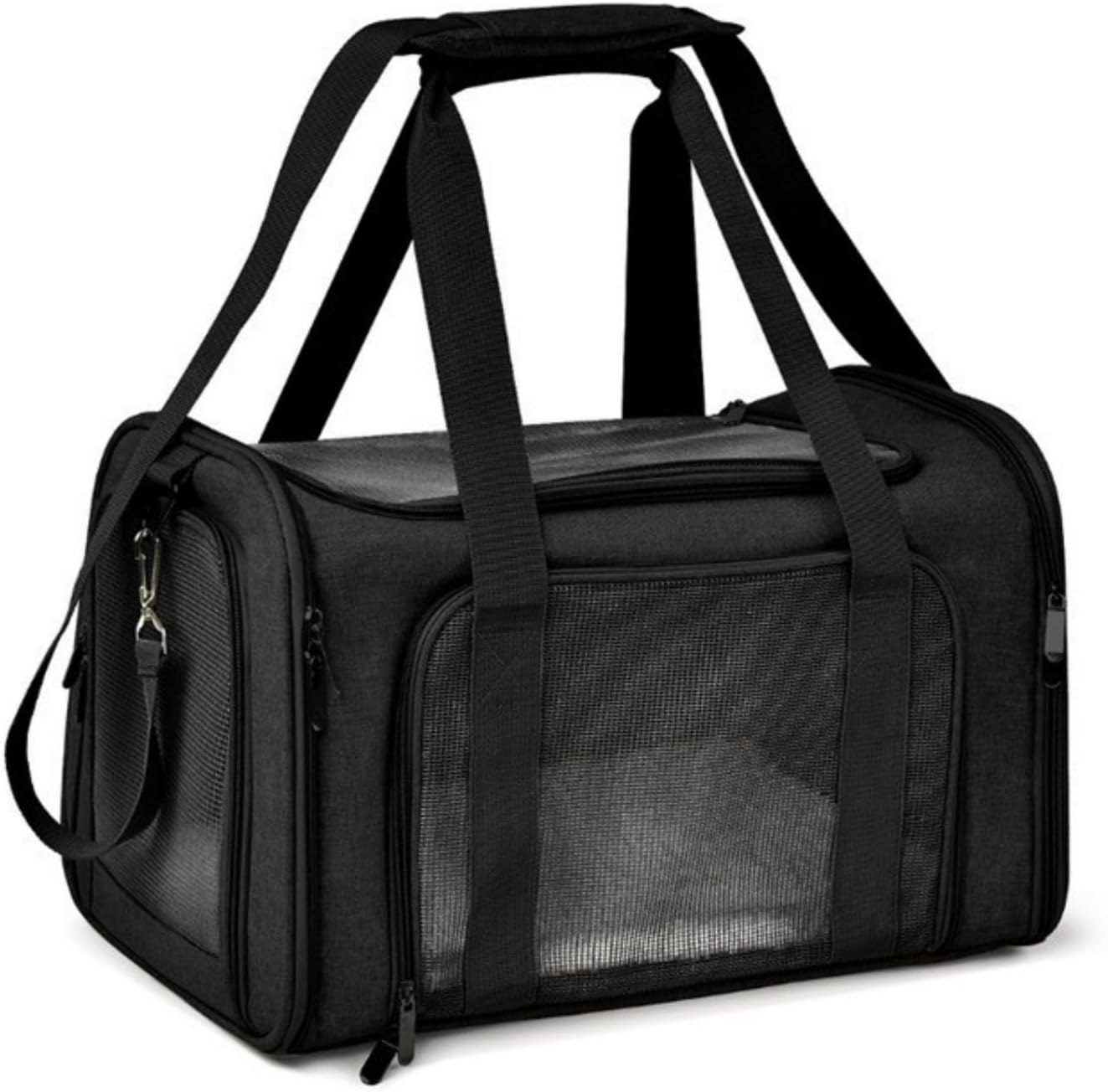 Most Airline Approved Cat Carriers Dog Carriers Soft-Sided Pet Travel Carrier for Puppies/Kittens/Rabbits, 5-Sided Breathable Mesh, Self-Locking Zippers, 17''X11''X11''