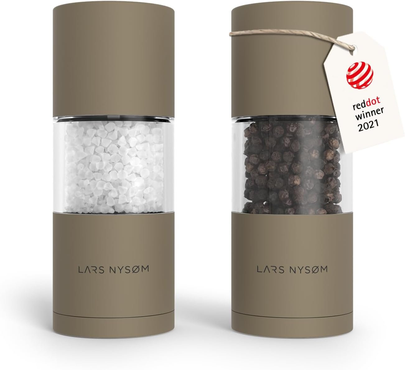LARS NYSØM Salt and Pepper Grinder Set I Salt and Pepper Mills with Adjustable Ceramic Grinder 2 Pieces I Manual Design Spice Mill Set (Carbon Black)