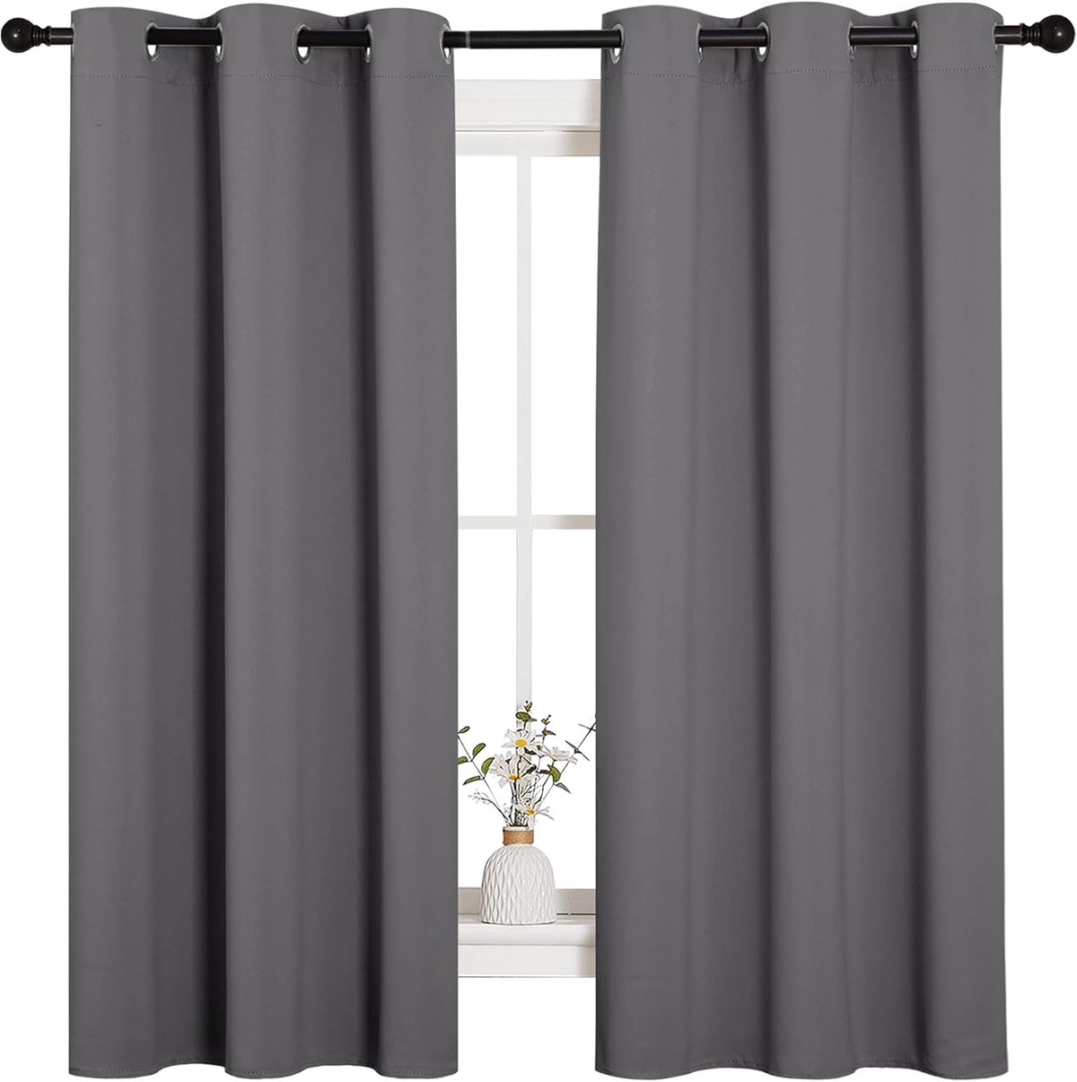 NICETOWN Blackout Curtains 2 Panels for Bedroom- Thermal Insulated Grommet Blackout Curtains 63 Inches Long for Living Room/Kitchen Rideaux occultants (2 Panels, W42 x L63 -Inch,Grey) - PuriLite