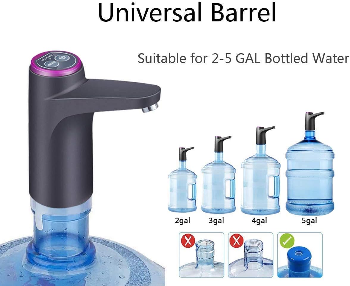 Cozy Blue Water Dispenser, Portable Water Bottle Pump for Universal 3, 4 and 5 Gallon with USB Electric Charging and Automatic Off Switch (Black)