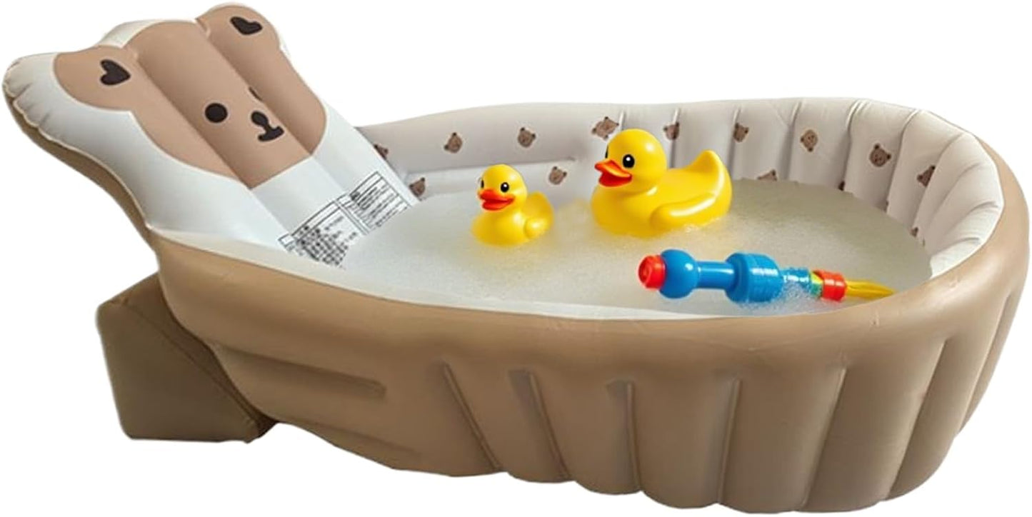Baby Bath Tub, Inflatable Toddler Wash Tub Bath Seat With Pump | Adjustable Bathing Support Seat, Foldable Sitting Shower Bathtub For Camping Beach Travel Outdoor