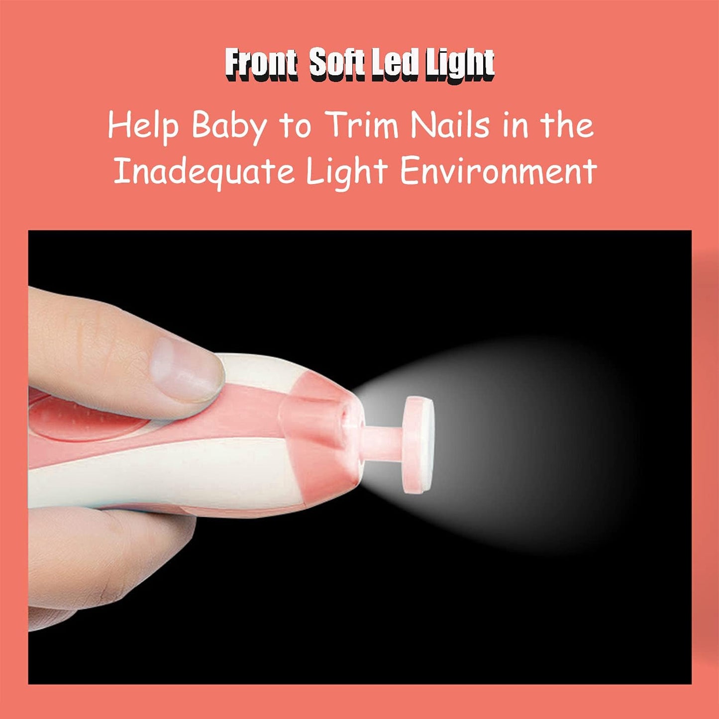 Baby Nail Trimmer - Electric Safe Baby Nail File, Trim Polish Grooming kit, Safe for Infant Newborn Toddler Girls Boys Adults, 6 Grinding Heads, with LED Light, Pink