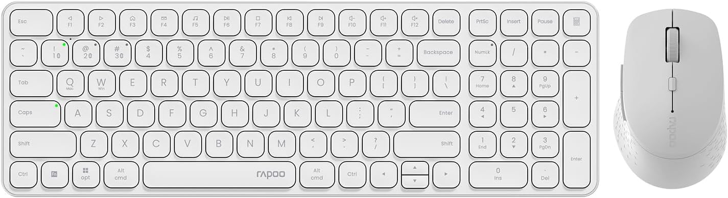RAPOO Keyboard and Mouse Wireless - 9010M Multi-Device Wireless Keyboard Mouse Combo, 2.4GHz/Bluetooth 5.0/4.0 Wireless Keyboard Mouse Set for Windows/Mac/Linux/Chrome, Support 4 Devices, Silent Click
