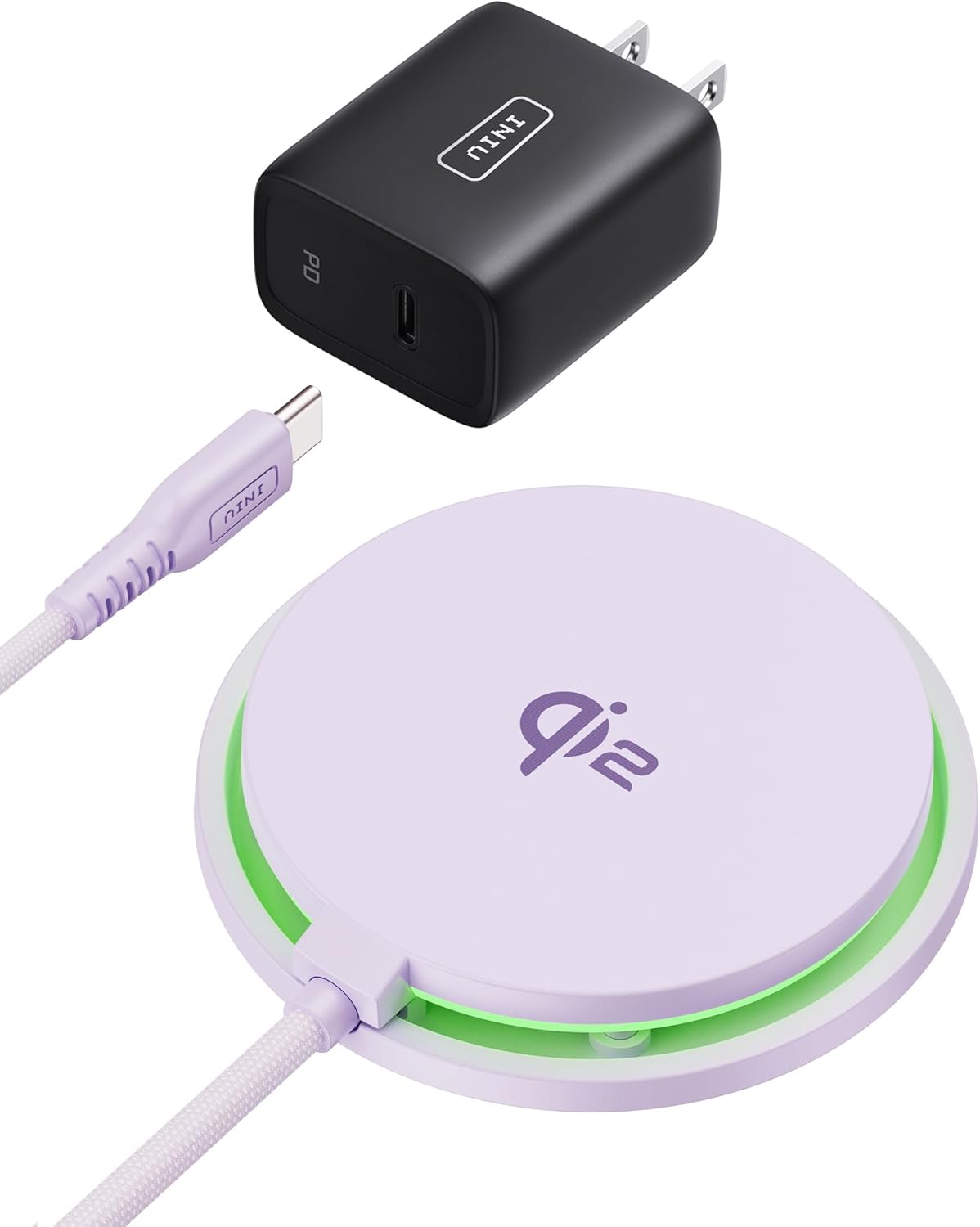 INIU Magnetic Wireless Charger, Qi2 Certified 15W Fast Mag-Safe Wireless Charging Pad with Cooling Fan & LED Light, for iPhone 16 15 14 13 12 Series, AirPods, and More (Adapter Included)
