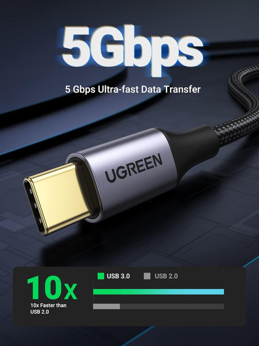 UGREEN USB to USB C Cable USB 3.0 5Gbps Data Transfer Type C Cable Fast Charging Nylon Braided Cord Compatible with Android Auto, iPhone 16 15 Pro, Galaxy S25 S24 S23 Ultra, PS5 Controller, 6ft - PuriLite
