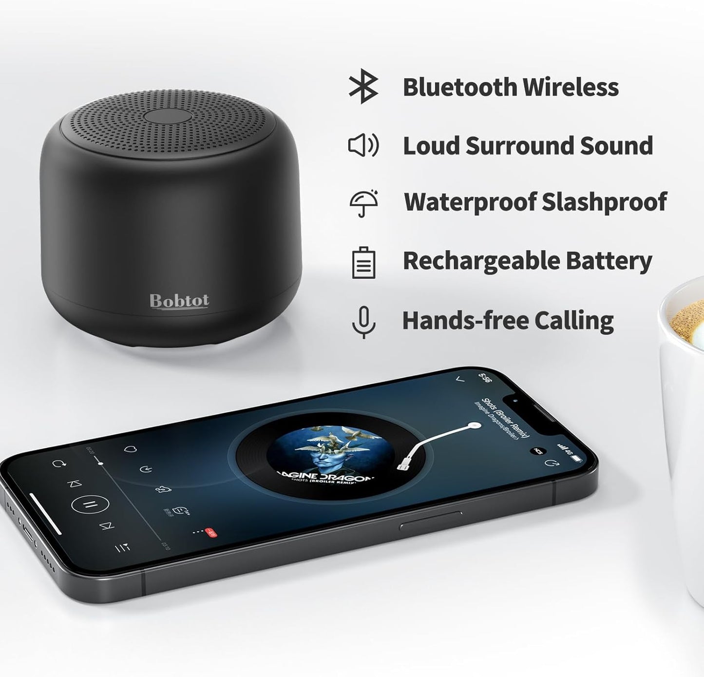 Bobtot Portable Bluetooth Speakers with Strap Easy to Carry, Wireless IPX5 Waterproof Mini Speaker with Loud Stereo Sound, 20 Hours Playtime, Rechargeable Battery, Built-in Microphone (Green)
