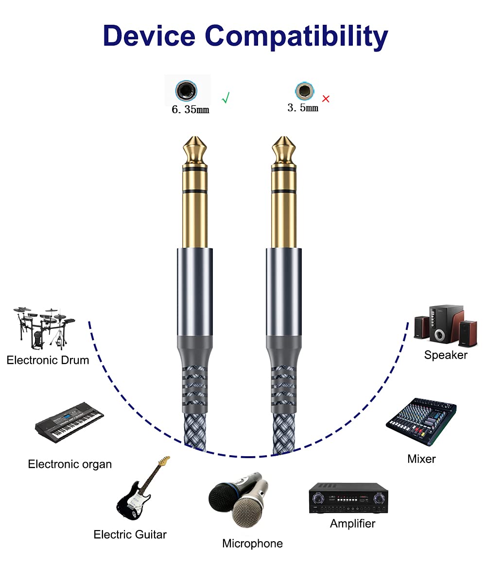 Elebase 1/4 Inch TRS Instrument Cable 10ft 2Pack,Straight 6.35mm Guitar Bass AMP Cord,Quarter inch Male Jack Stereo Audio Balanced TRS Line for Electric Guitar,Bass,Keyboard,Mixer,Amplifier,Speaker
