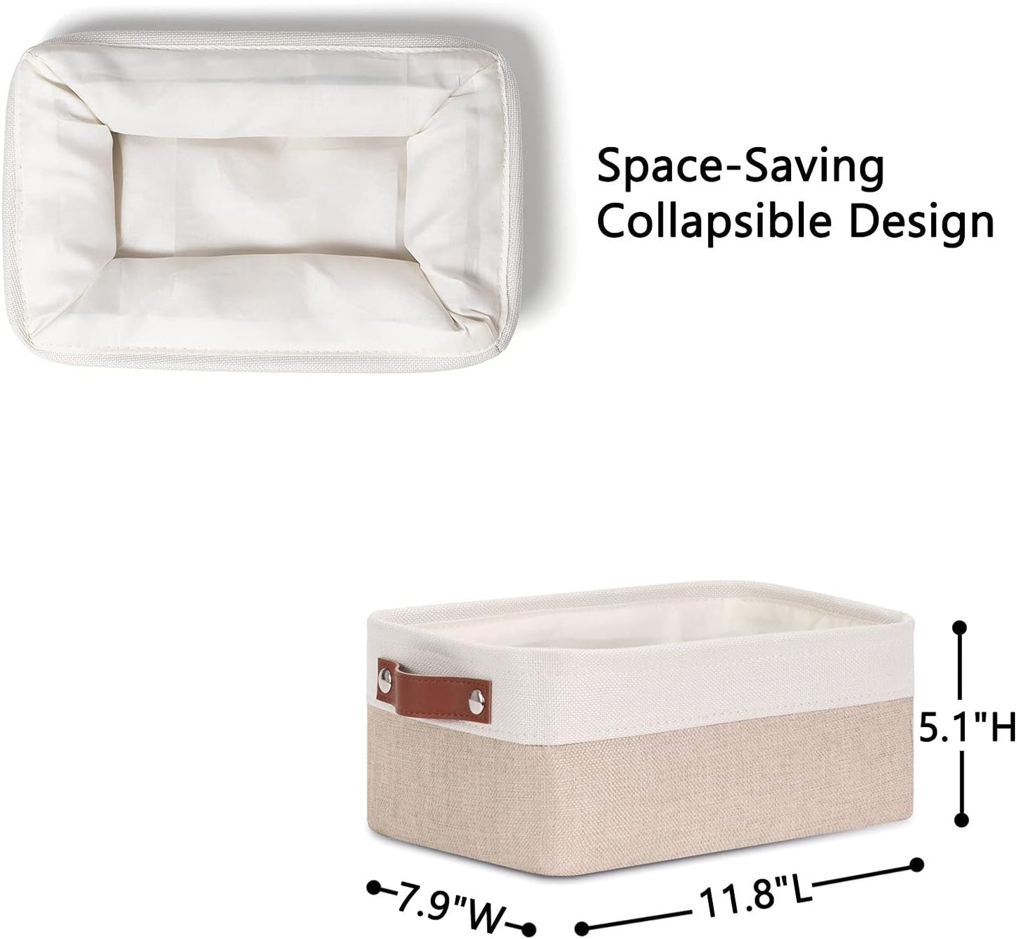DULLEMELO Storage Baskets for Shelves, Fabric Collapsible Rectangular Storage Bins for Shelves, Closets, Nursery, Home, Office, Empty Gift Baskets (White&Teal)