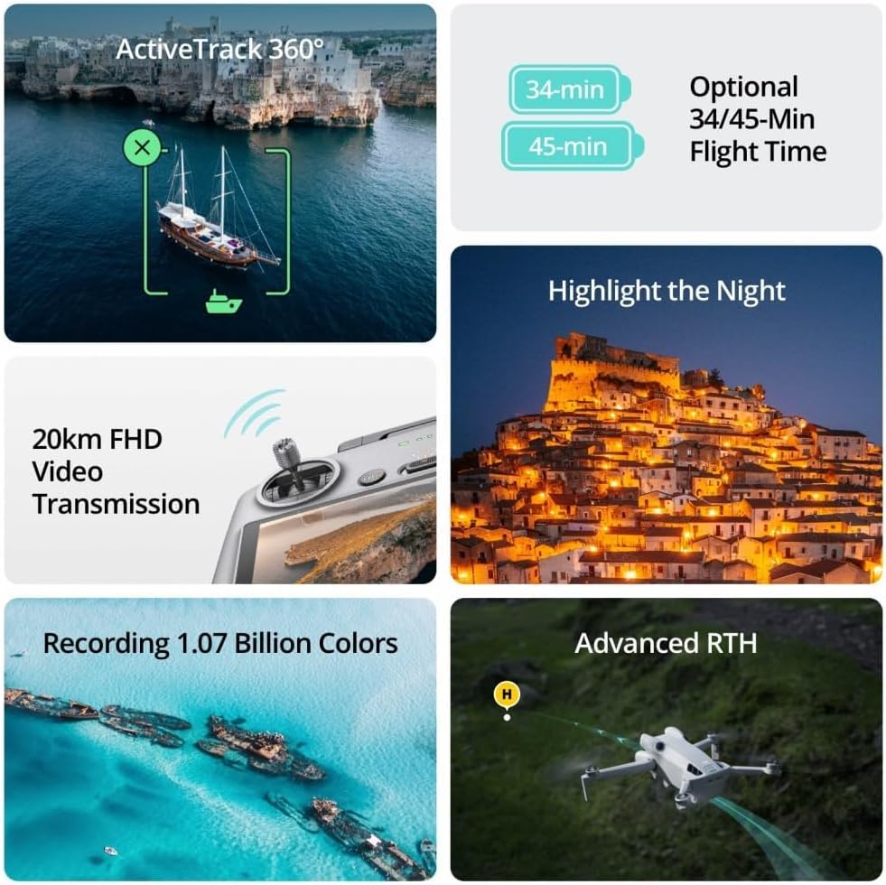 DJI Mini 4 Pro (DJI RC 2), Drones with Camera for Adults 4K, Under 0.549 lbs/249 g, 34 Mins Flight Time, 20km Max Video Transmission Distance, Omnidirectional Vision Sensing, Mini Drone for Beginners