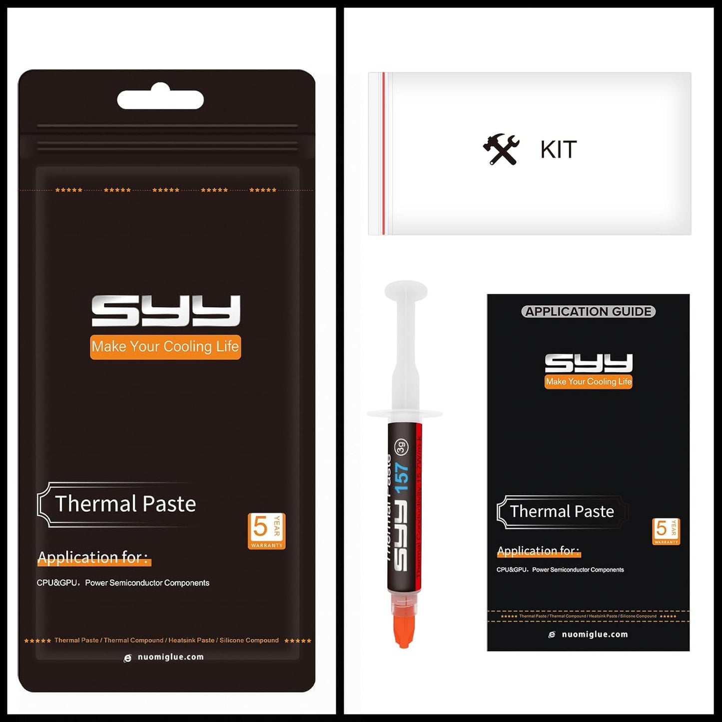 Thermal Paste, SYY 4G with Toolkit CPU Paste Thermal Compound Paste Heatsink for IC/Processor/CPU/All Coolers, Carbon Based High Performance, Thermal Interface Material