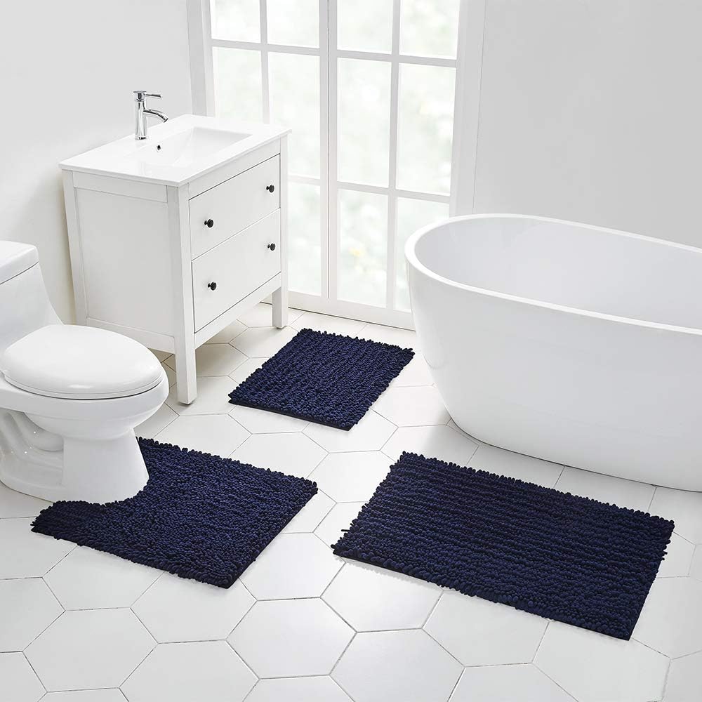 Walensee Bathroom Rug Non Slip Bath Mat (24x17 Inch Blush) Water Absorbent Super Soft Shaggy Chenille Machine Washable Dry Extra Thick Perfect Absorbant Best Small Plush Carpet for Shower Floor