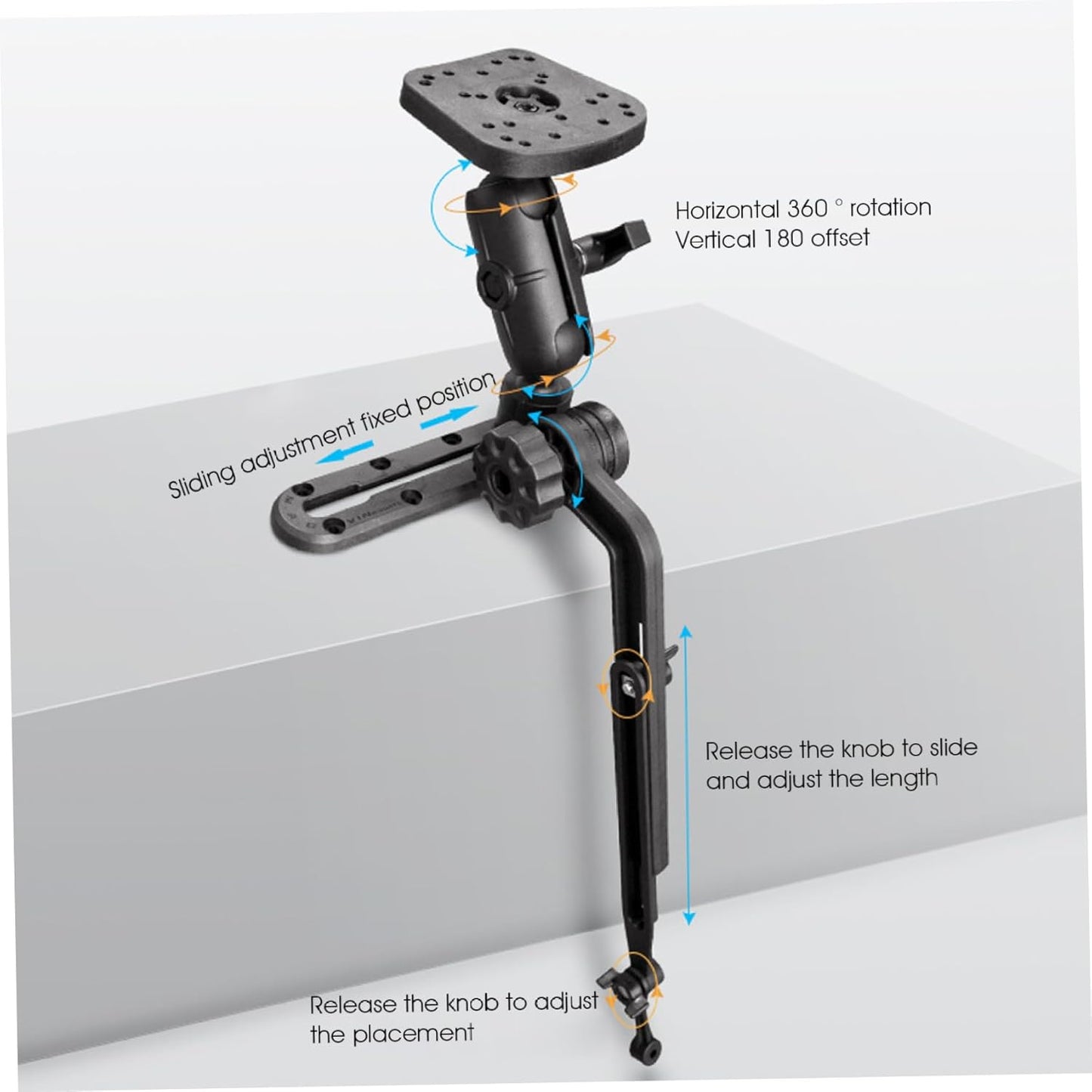 Kayak Fish Finder Mount 360° Adjustable 1.5" Ball Kayak Transducer Mount with Expandable Suspension Arm Fish Finder Transducer Portable
