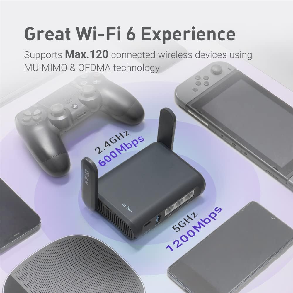 GL.iNet GL-AXT1800 (Slate AX) Portable WiFi Router, Pocket Travel Router, Dual-Band Wi-Fi 6 Long Range Internet Router, VPN Router for Home, Mobile Hotspot Device, Wireless Access Point with Ethernet