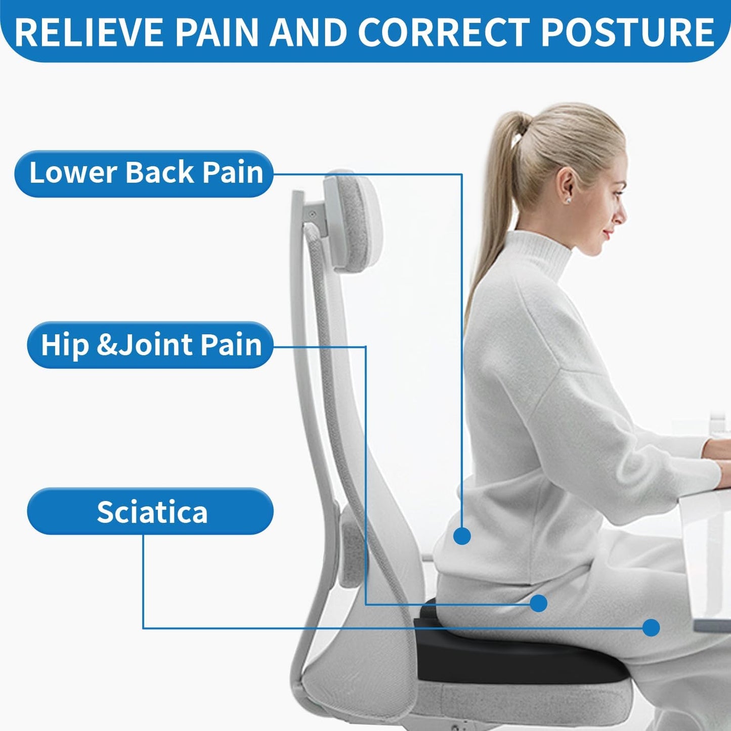 Lumbar Support Pillow for Office Chair Car Memory Foam Back Cushion Back Pain Relief Improve Posture Large Back Pillow for Computer, Gaming Chair, Recliner with Mesh Cover Double Adjustable Straps