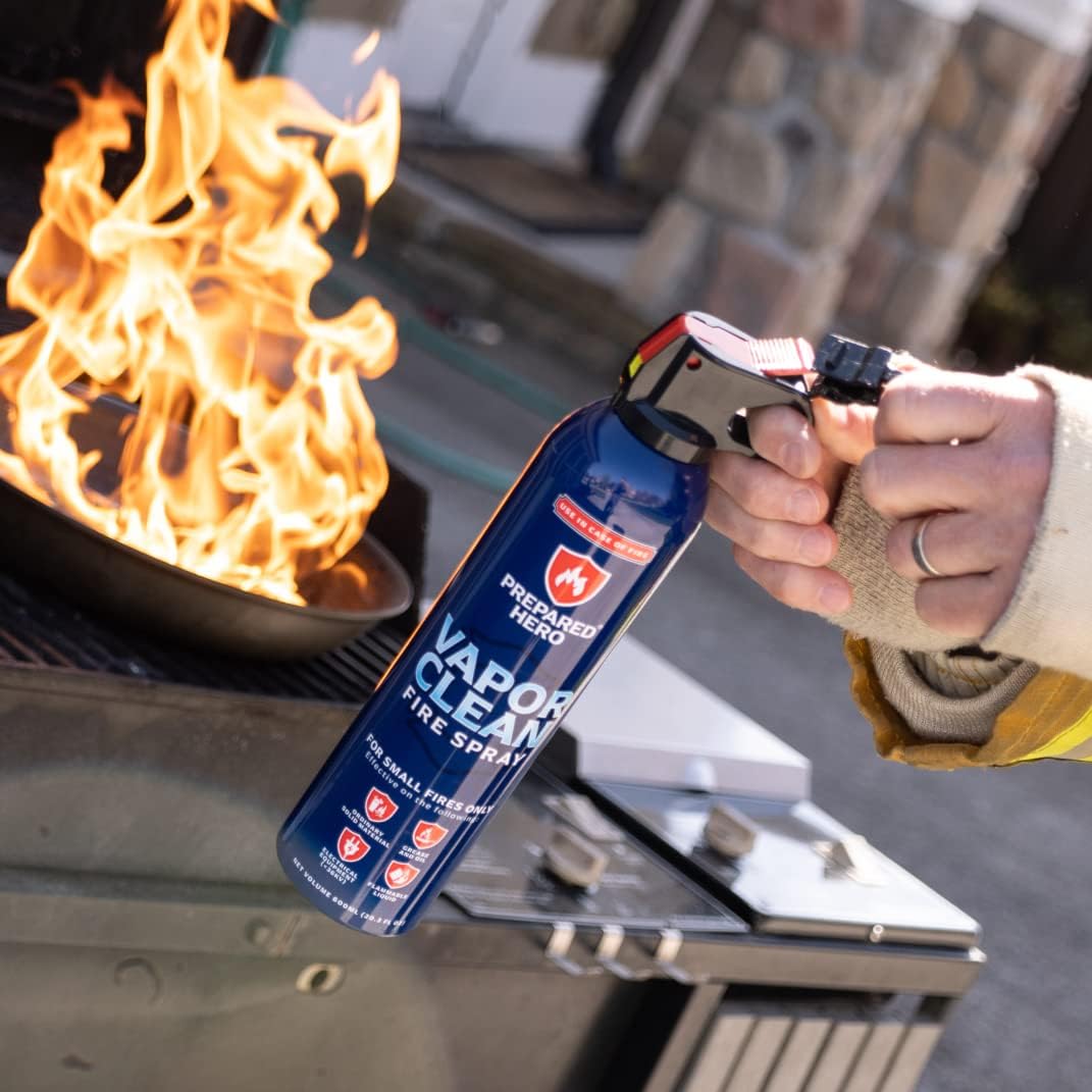 Vapor Clean Fire Spray by Prepared Hero - 8 Pack - Portable Fire Extinguisher for Home, Car, Garage, Kitchen - Works on Electrical, Grease, Battery Fires & More - Compact, Easy to Use