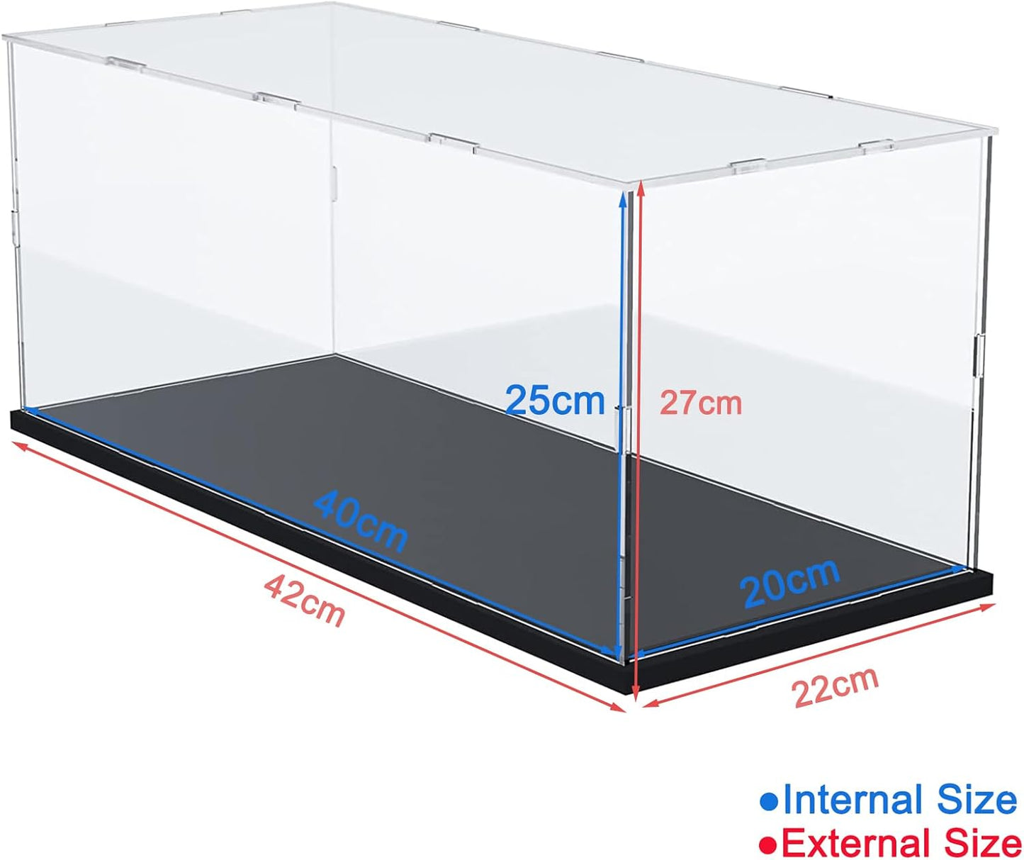 Thickened Clear Acrylic Display Case for Lego 10330 43268 76450 42170 10295 10353 Collectibles, Transparent Box Dustproof Protection with Wood-Plastic Base & String Light, Black Inside 40x20x20cm