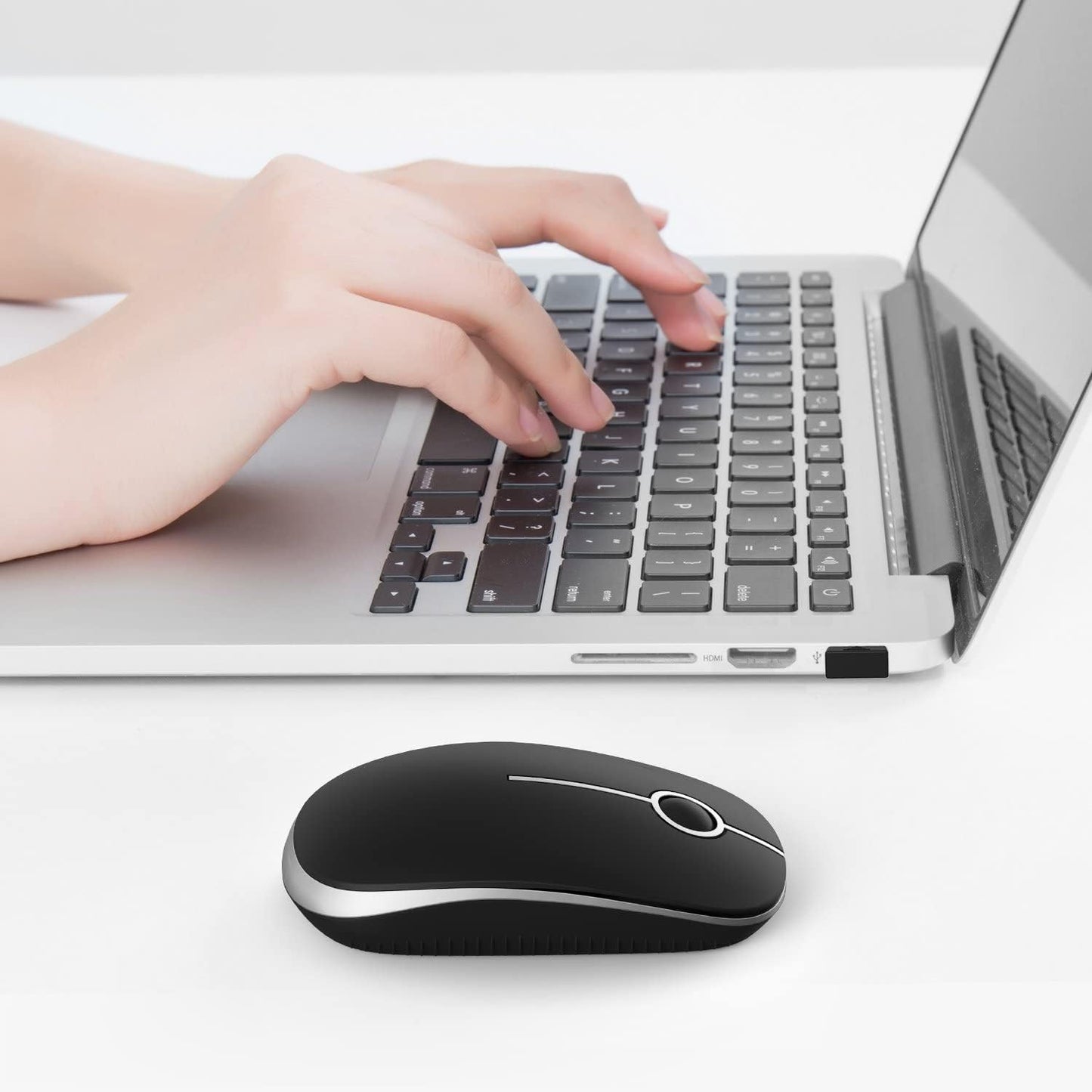 Wireless Mouse, Vssoplor 2.4G Slim Portable Computer Mice with Nano Receiver for Notebook, PC, Laptop, Computer (White and Silver)