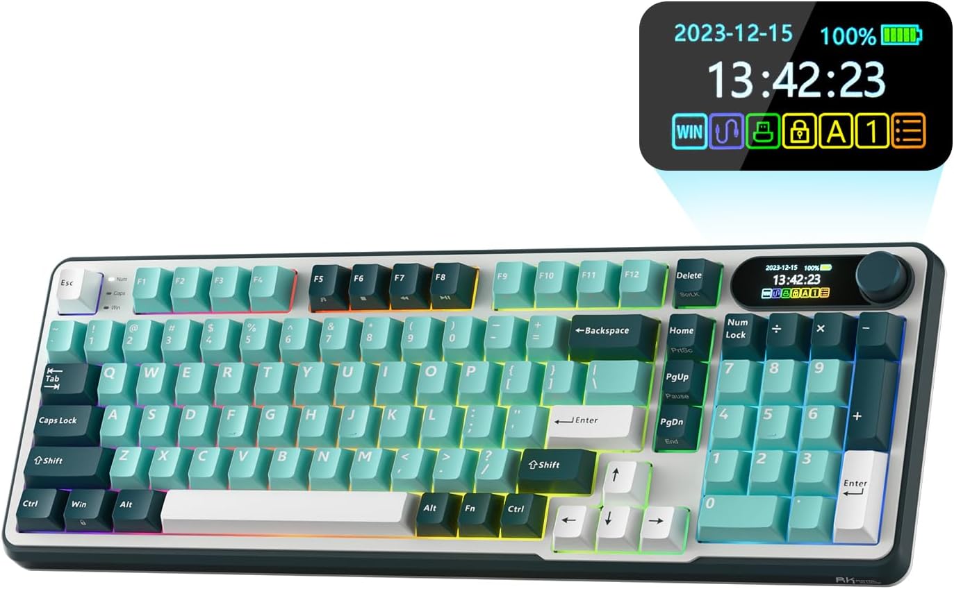 RK ROYAL KLUDGE S98 Mechanical Keyboard w/Smart Display & Knob, Top Mount 96% Wireless Mechanical Keyboard BT/2.4G/USB-C, Hot Swappable, Software Support, Massive Battery, 98 Keys