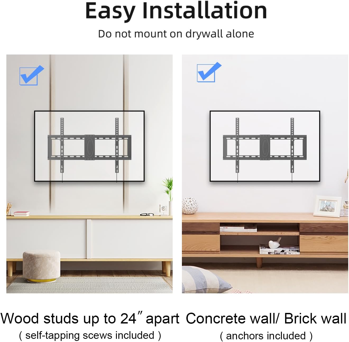 Suptek Tilt TV Wall Mount Bracket for Most 26-60 inch LED, LCD and Plasma TV, Mount with Max 400x400mm VESA and 99lbs Loading Capacity, Fits Studs 16" Apart, Low Profile with Bubble Level