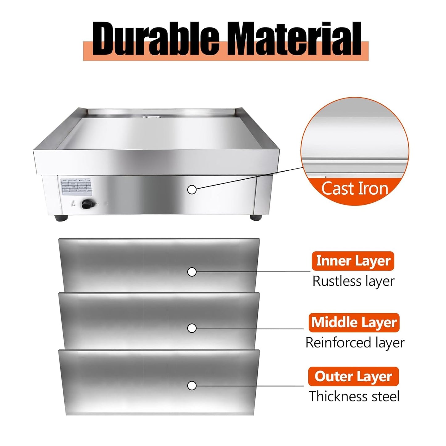 ExGizmo 22" Commercial Electric Griddle,Electric Countertop Flat Top Griddle,110V 1600W Electric Flat Top Grill,Non-Stick Restaurant Teppanyaki Stainless Steel Grill,Adjustable Temperature Control