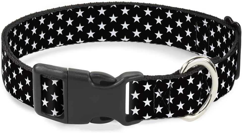 Buckle-Down PC-W21909-M Dog Collar Plastic Clip Buckle, 1"x11"-17", Star Black/White - PuriLite