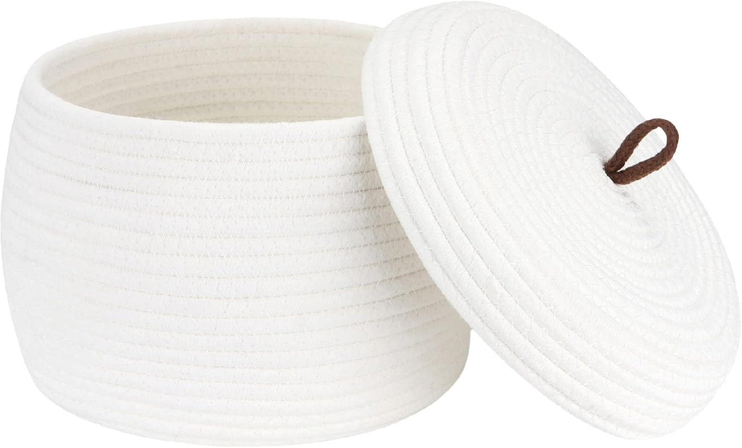 Sea Team Round Cotton Rope Storage Basket with Lid, Decorative Woven Storage Bin, Pot, Caddy, Organizer, Container for Snacks, Towels, Plants (Grey, Small)