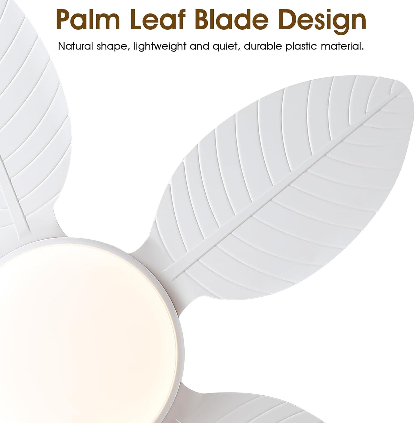 Wiviniya Ceiling Fans with Lights and Remote/APP Control, 44 Inch Tropical Palm Leaf Ceiling Fan with LED Lights, Outdoor Ceiling Fans for Patios Porch, Reversible Quiet Motor, Dimmable, Light Brown