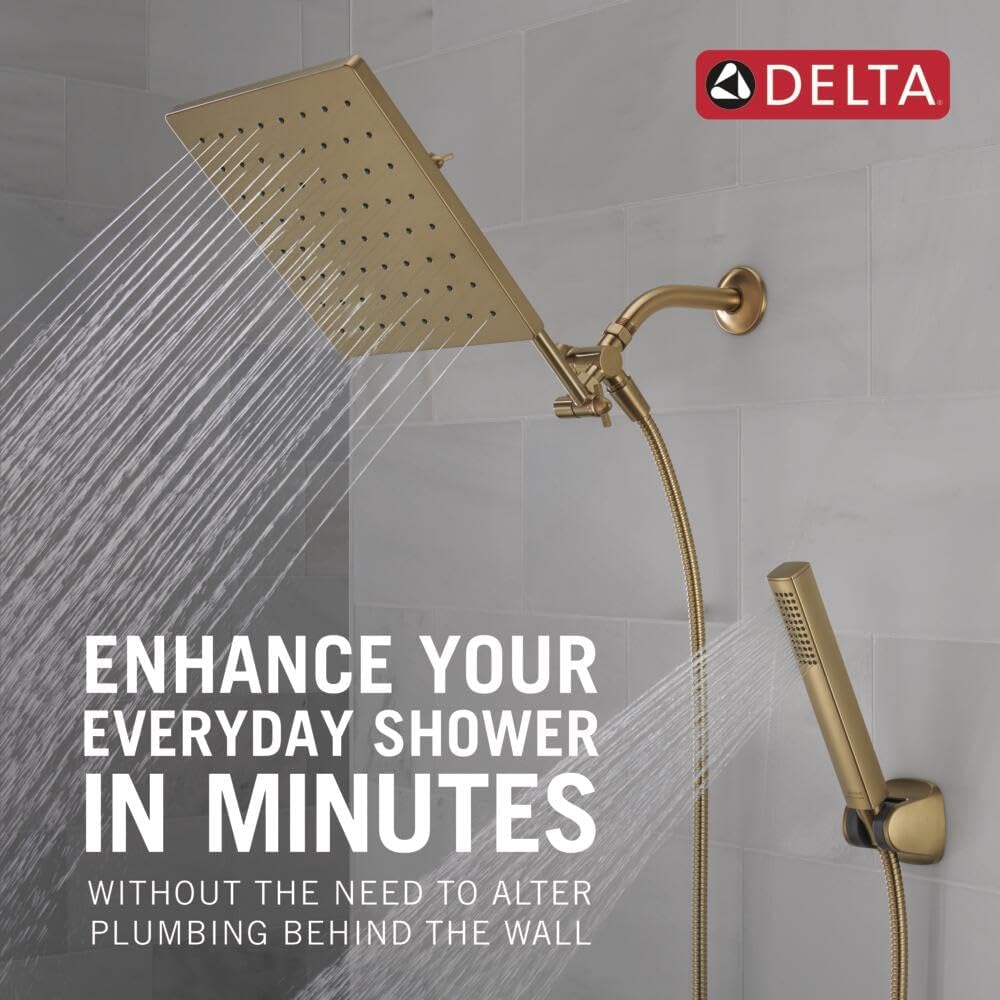 Delta Faucet 10-inch Raincan Shower Head and Hand Held Shower Combo, Black Square Shower Head, Rainfall Shower Head, Hand Shower, High Pressure Shower Head, 1.75 GPM Flow Rate, Matte Black 75527-BL
