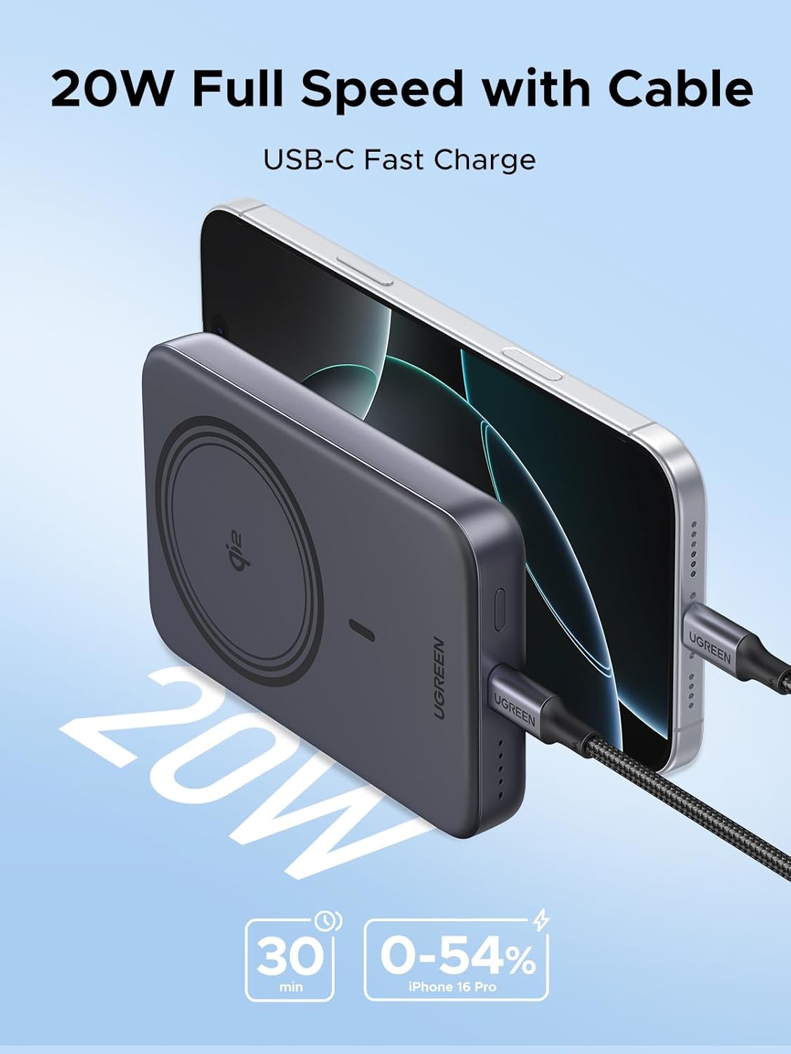 UGREEN Qi2 Certified 10000mAh 15W Magsafe Compatible Power Bank, Magnetic Wireless Battery Pack 20W Fast Charge Portable Charger Compatible with iPhone 16/15/14/13/12 Series (USB-C Cable Included)