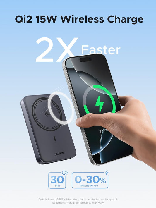 UGREEN Qi2 Certified 10000mAh 15W Magsafe Compatible Power Bank, Magnetic Wireless Battery Pack 20W Fast Charge Portable Charger Compatible with iPhone 16/15/14/13/12 Series (USB-C Cable Included)