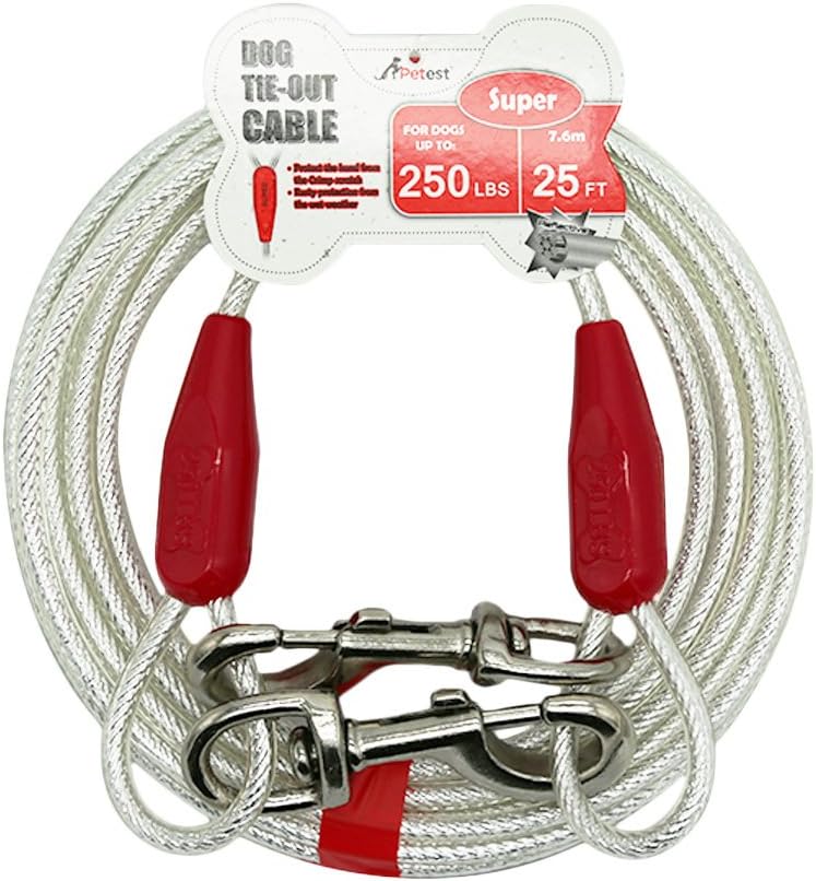 Petest 25ft Reflective Tie-Out Cable for Small Dogs Up to 35 Pounds