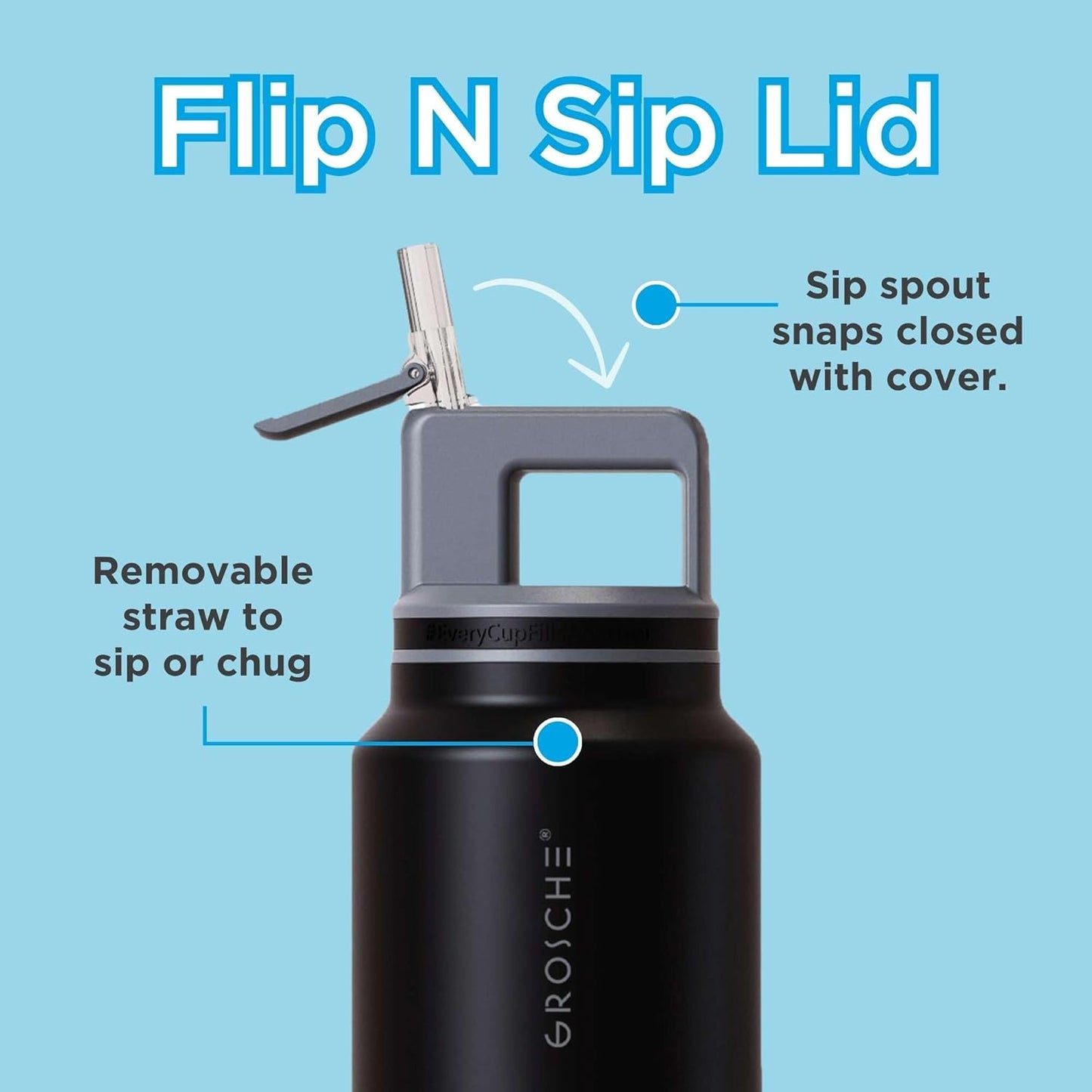 GROSCHE Alpine Flip 'N Sip 16oz Insulated Water Bottle - Stainless Steel, Leakproof Flask with Straw - Perfect for Gym, Travel, Sports & Outdoor Use, Canadian Brand! - 16 fl. oz, Scuba Blue
