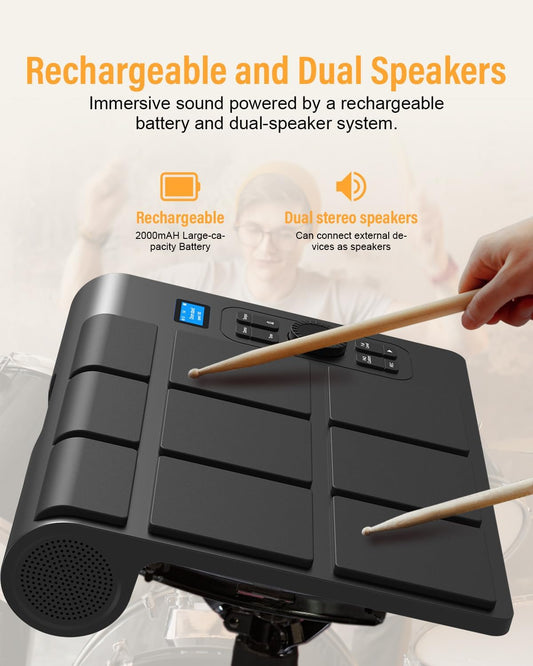 9 Pads Electronic Drum Pad, Electronic Tabletop Drum Set, Portable Digital Drum Kit with Velocity Sensitivity, LED Drum Pad Lights, MIDI Mac & PC Support, Ideal Gift for Beginners - PuriLite