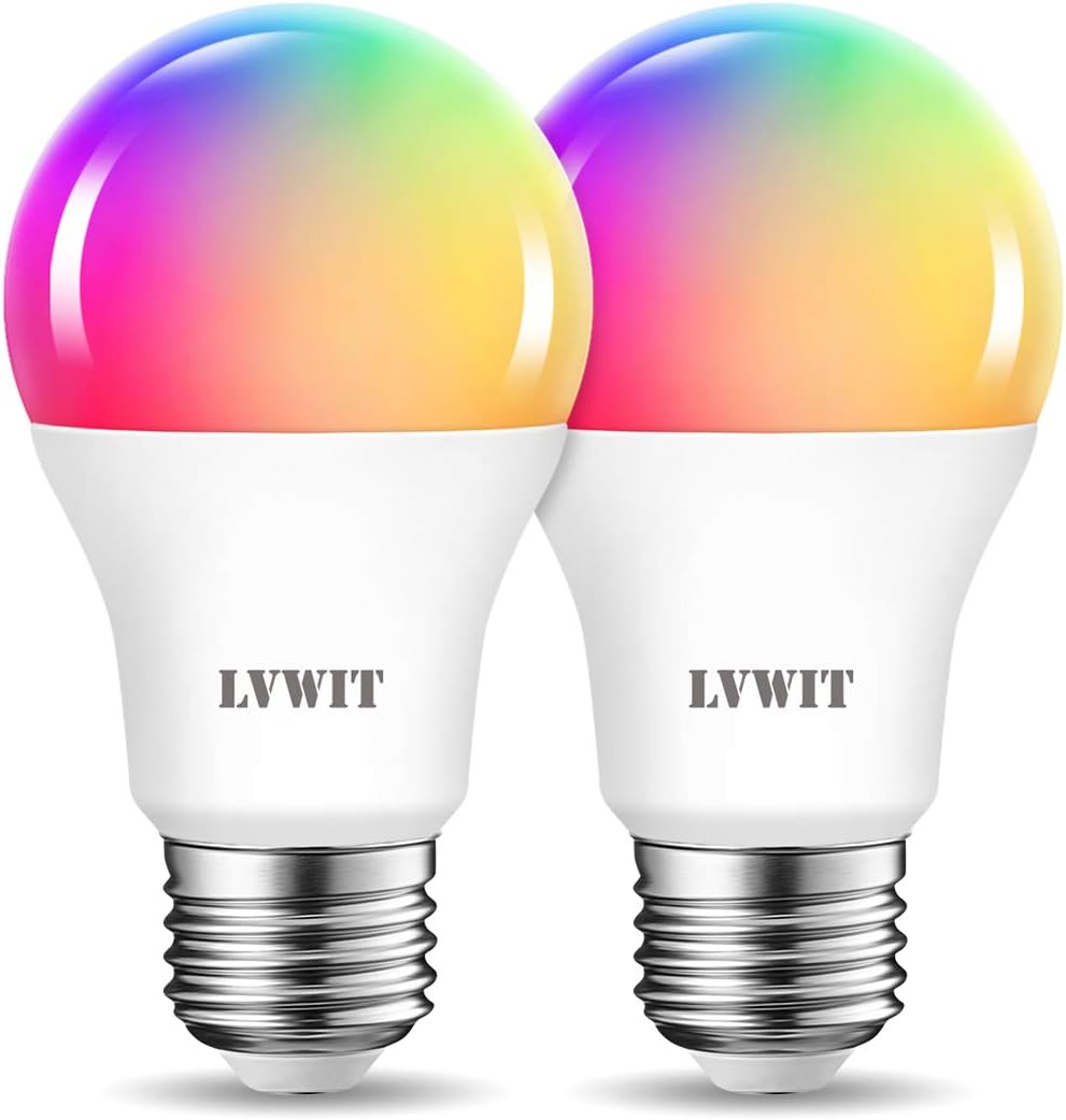 LVWIT Smart Light Bulbs Alexa, A19 60W Equivalent, E26 Smart LED, Work with Google Assistant, Smart Life App, Tuya App, RGB Color Changing Bulb (8.5W), No Hub Required, 4-Pack
