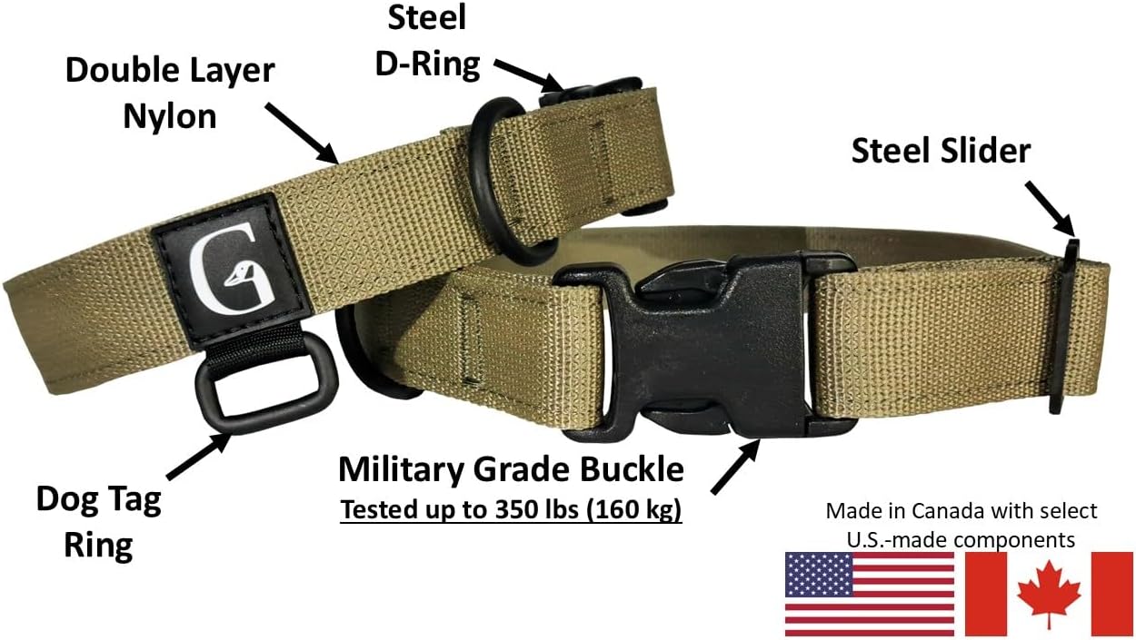 GOOSEMAN’S Gear - Dog Collar Medium and Large Breed - Made in Canada - Military Grade Buckle (Collier Pour Chien) (Ranger Green, X-Large)