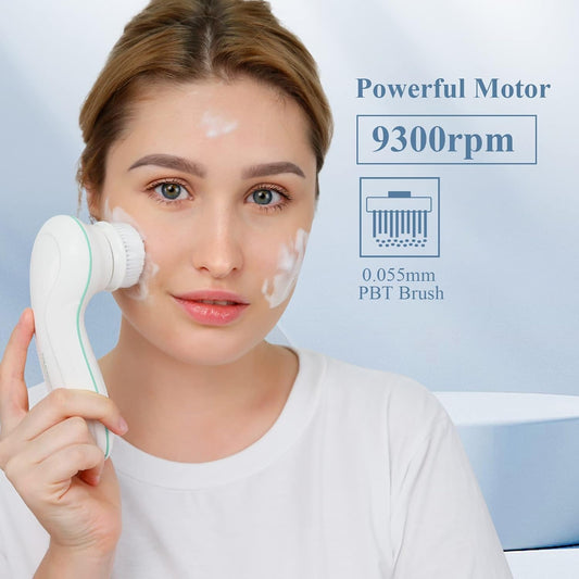 TOUCHBeauty Facial Cleansing Brush Electric, Face Cleansing Brush with Stand, 3 Brush Heads, 2 Speeds, IPX5 Waterproof, Battery-Powered, Suitable for All Skin Types, AG-0759D, White