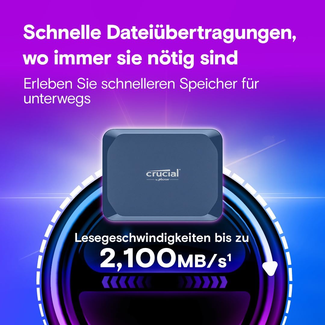 Crucial X10 4TB Portable SSD, Up to 2,100MB/s, USB 3.2 USB-C, External Solid State Drive, Compatible with Windows, Mac & Android, Durable Storage for Games, Photos & Files, Blue - CT4000X10SSD9-02