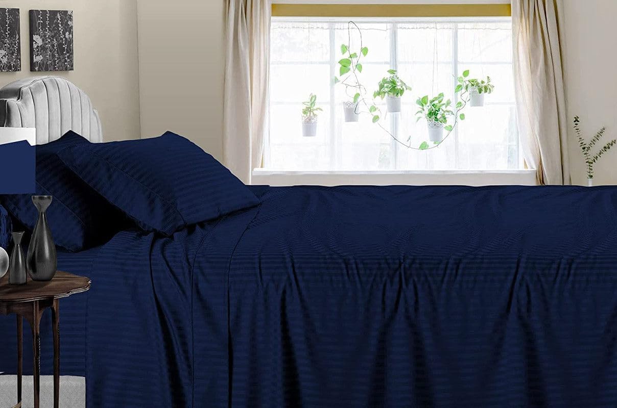 Linen Sheets 100% Egyptian Cotton- Twin-XL Sheet Set 4 Piece- 1000 Thread Count- Fits Upto 18" Deep Pocket- Long Staple Cotton Bedding, Sateen Weave-Light Blue Solid