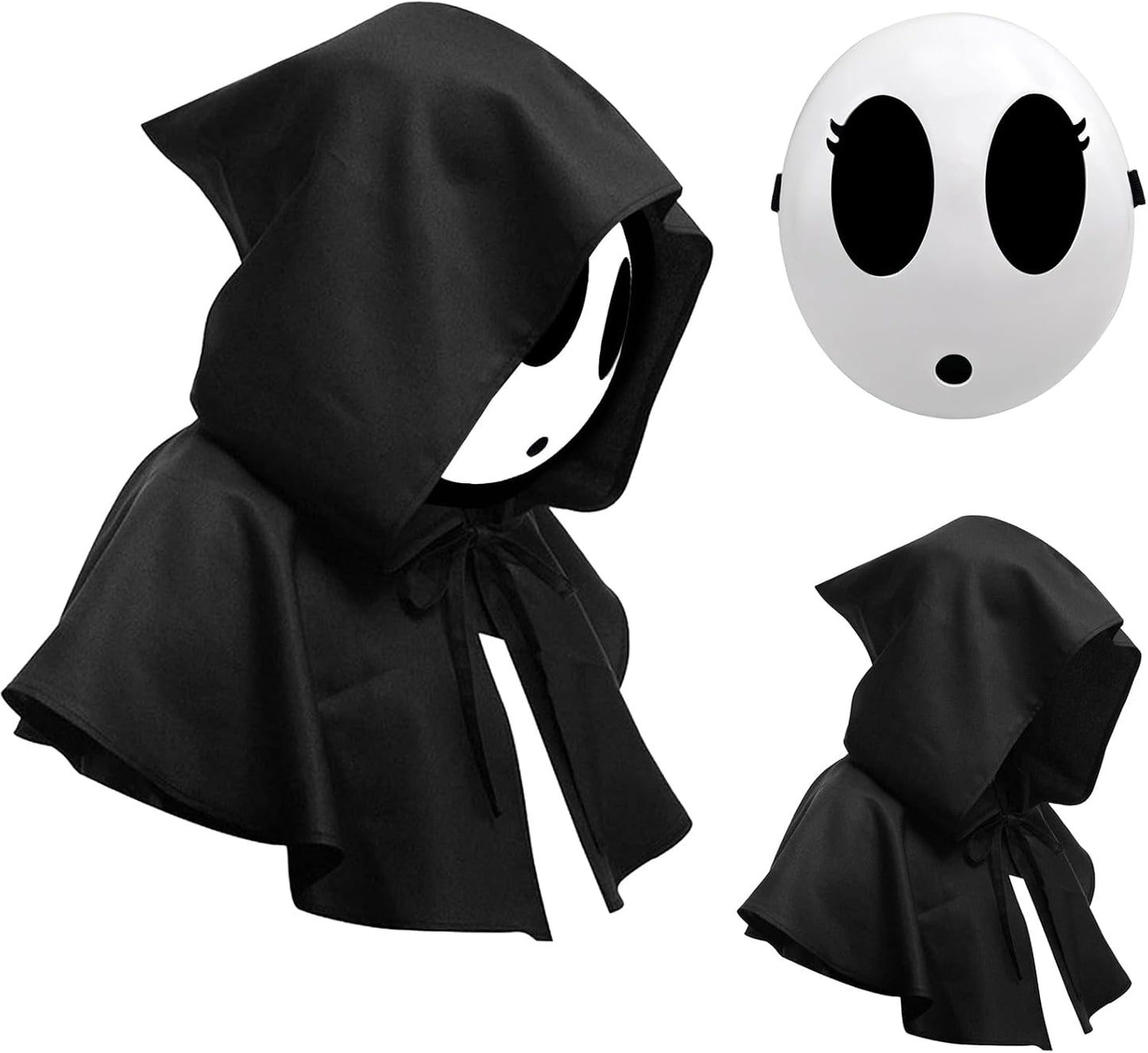 Shy Guy Mask Halloween Shy Boy Girl Mask Costume with Knight Cloak Plastic Game Cosplay Props for Adult
