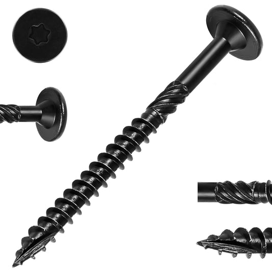 FMhotu 6 Inch Heavy-Duty Outdoor Deck Screws, 50Pcs Star Drive Decking Wood Screws, Rust Resistant Timber Screws for Timber/Log/Landscaping Wood (#14 x 6 Black