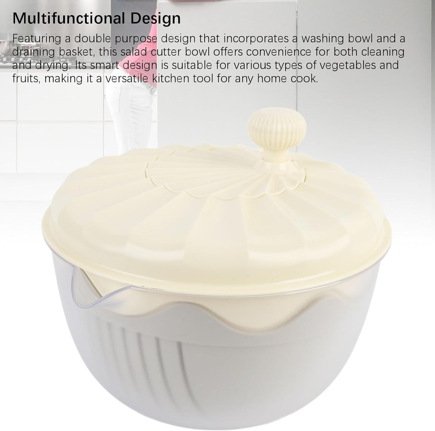 Salad Spinner High Efficiency Multifunctional Easy Using Vegetable Washer and Salad Chopper for Home (Beige)
