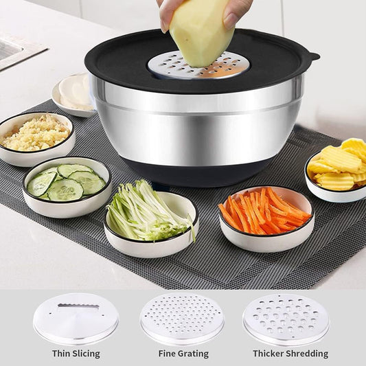 Mixing Bowls Set with Airtight Lids, 20PCS Stainless Steel, Nesting Bowls with 3 Grater Attachments & Non-Slip Bottoms, Size7, 4, 3, 2, 1.5, 1QT Bowls for Baking&Prepping - PuriLite