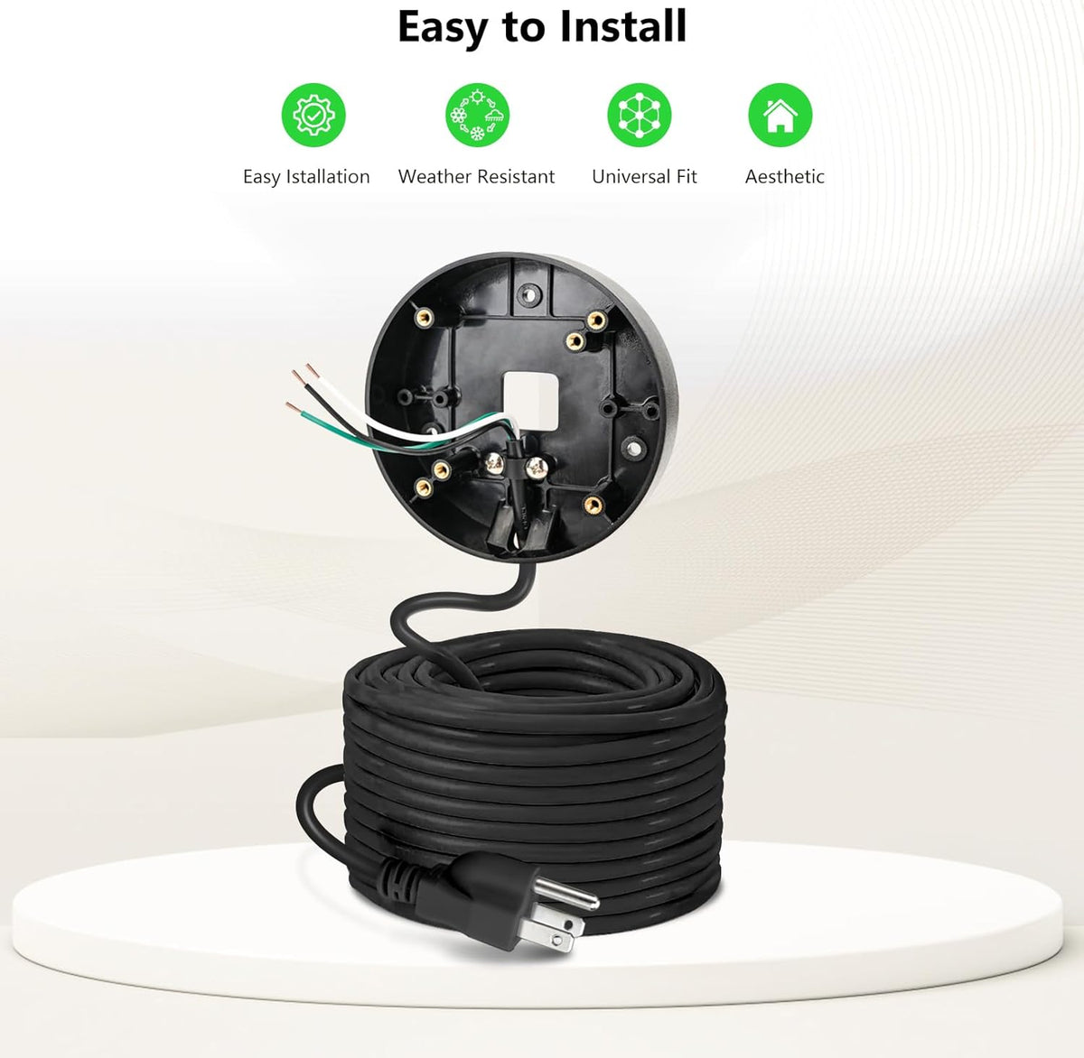 Câble d'alimentation et support enfichable pour caméras de projecteur compatibles avec Floodlight Cam Wired Pro/Plus, caméra de projecteur filaire Blink, boîtier électrique avec câble résistant aux intempéries de 6,1 m (support et cordon 2 en 1)