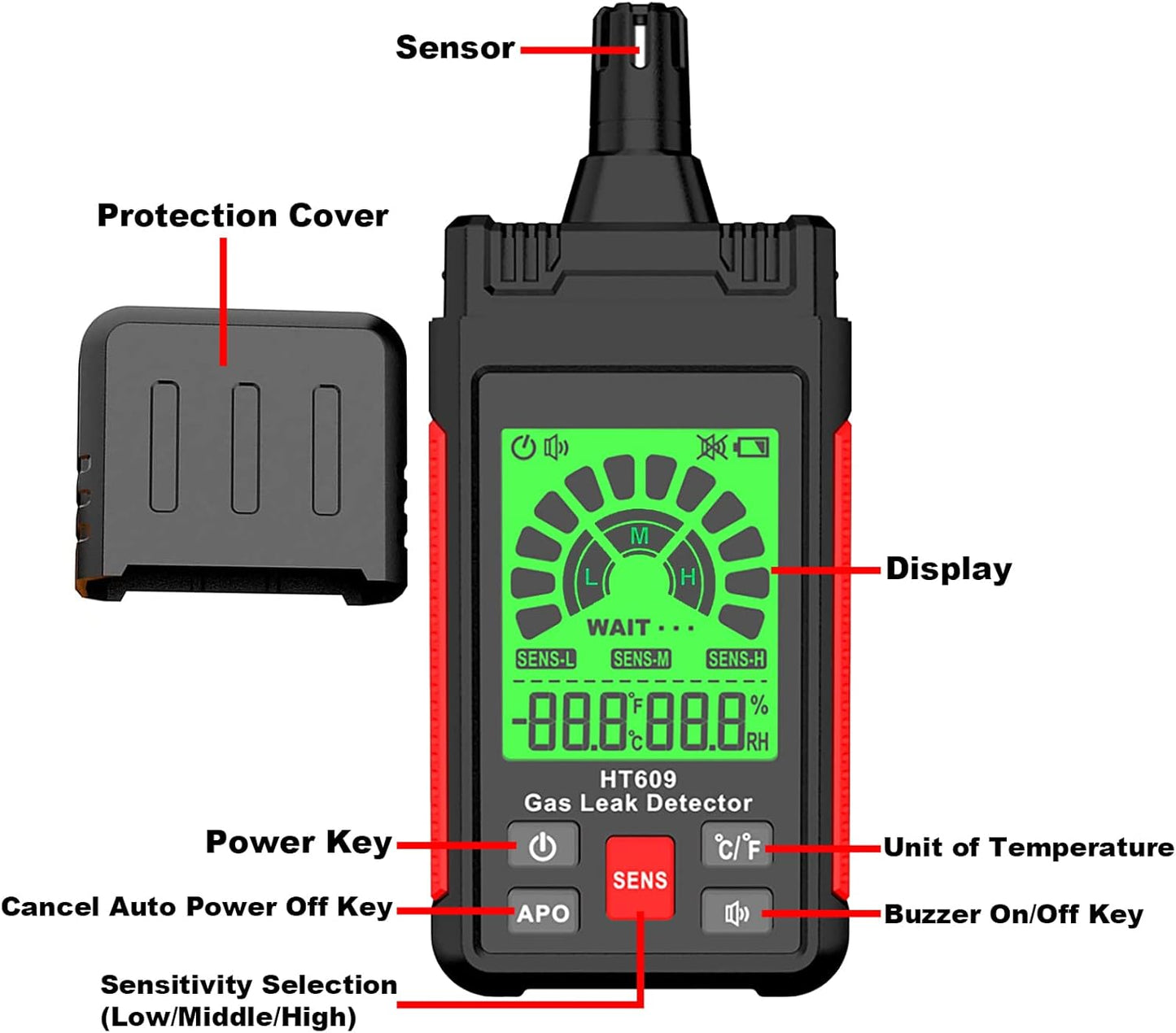 Gas Leak Detector, Portable Combustible Gas Detector, Gas Sniffer for Flammable Natural Gas Acetone Propane Benzene Ethanol Gasoline Methane LPG in RV or Home, 9999 PPM 20% LEL with LCD Color Display